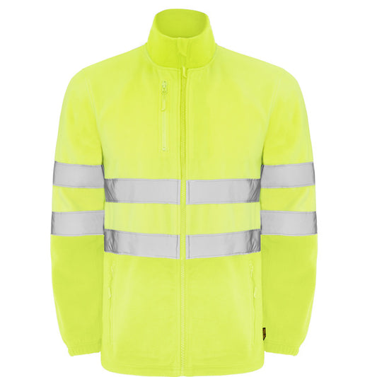 Roly WRK Altair men's high-visibility fleece jacket in fluor yellow, ready for logo printing or embroidery