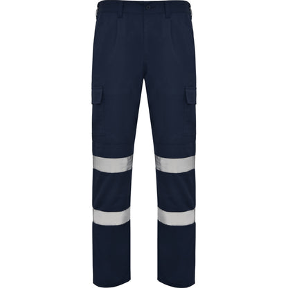 Roly WRK Daily HV men's high-visibility trousers in navy blue, ready for logo printing or embroidery