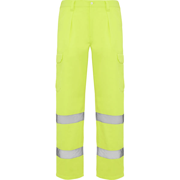 Roly WRK Alfa men's high-visibility trousers in fluor yellow, ready for logo printing or embroidery
