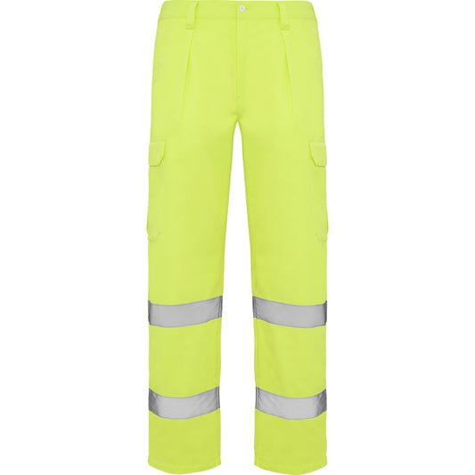 Roly WRK Alfa men's high-visibility trousers in fluor yellow, ready for logo printing or embroidery