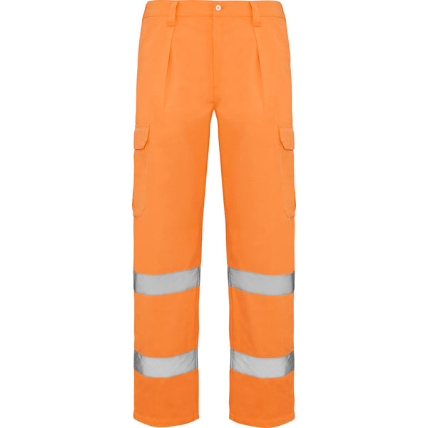 Roly WRK Alfa men's high-visibility trousers in fluor orange, ready for logo printing or embroidery