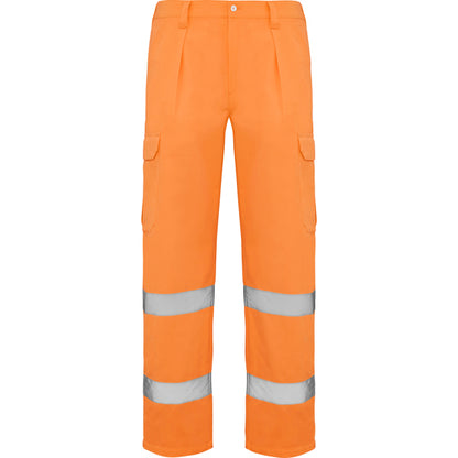 Roly WRK Alfa men's high-visibility trousers in fluor orange, ready for logo printing or embroidery