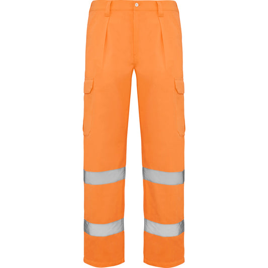 Roly WRK Alfa men's high-visibility trousers in fluor orange, ready for logo printing or embroidery