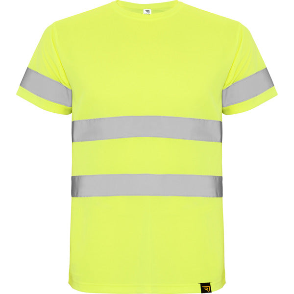 Roly WRK Delta men's high-visibility T-shirt in fluor yellow, ready for logo printing or embroidery
