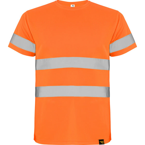 Roly WRK Delta men's high-visibility T-shirt in fluor orange, ready for logo printing or embroidery