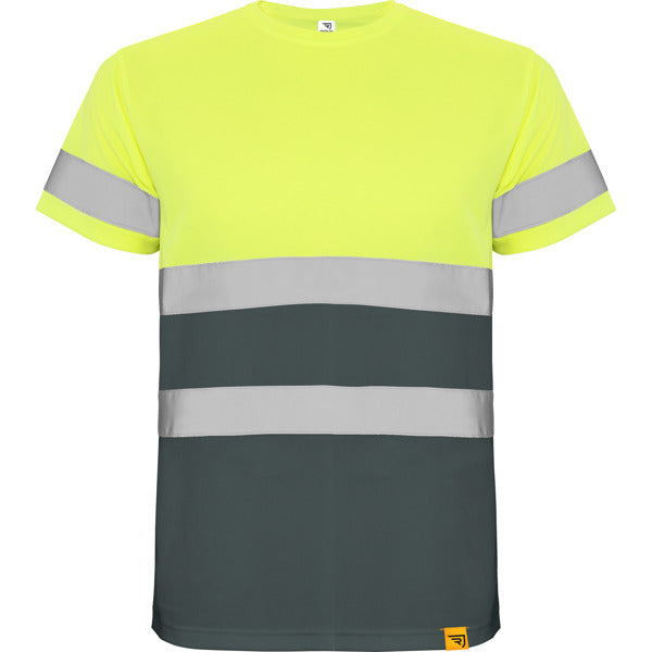 Roly WRK Delta men's high-visibility T-shirt in lead/fluor yellow, ready for logo printing or embroidery