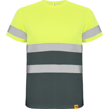 Roly WRK Delta men's high-visibility T-shirt in lead/fluor yellow, ready for logo printing or embroidery