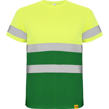 Roly WRK Delta men's high-visibility T-shirt in garden green/fluor yellow, ready for logo printing or embroidery