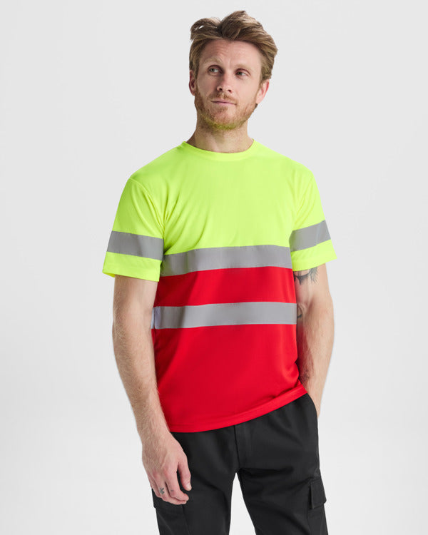 Roly WRK Delta men's high-visibility T-shirt in fluor yellow, alternative view, ready for logo printing or embroidery