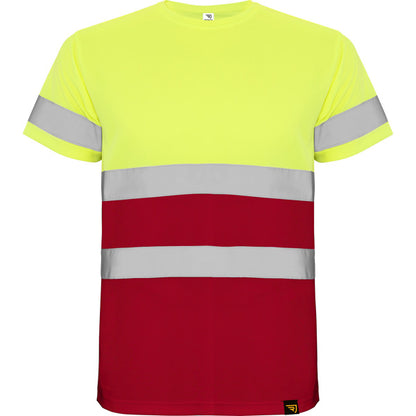 Roly WRK Delta men's high-visibility T-shirt in job red/fluor yellow, ready for logo printing or embroidery