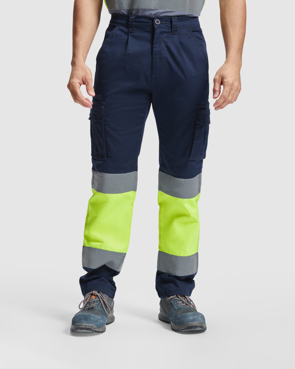 Roly WRK Daily Stretch HV men's high-visibility trousers in lead/fluor yellow, alternative view