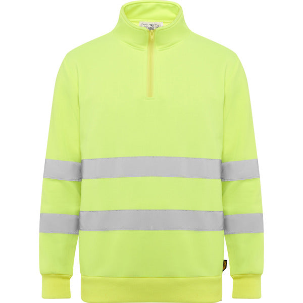 Roly WRK Spica unisex high-visibility sweatshirt in fluor yellow, ready for logo printing or embroidery