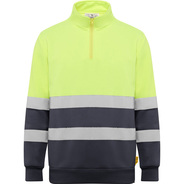 Roly WRK Spica unisex high-visibility sweatshirt in lead/fluor yellow, ready for logo printing or embroidery