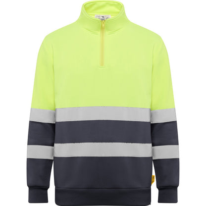 Roly WRK Spica unisex high-visibility sweatshirt in lead/fluor yellow, ready for logo printing or embroidery