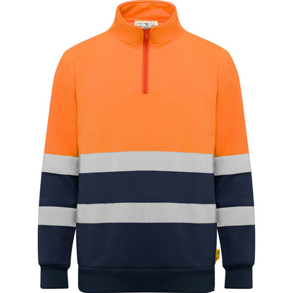 Roly WRK Spica unisex high-visibility sweatshirt in navy blue/fluor orange, ready for logo printing or embroidery