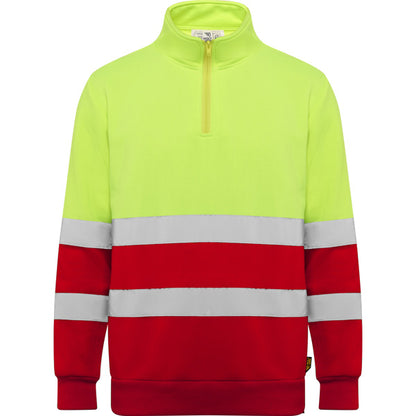 Roly WRK Spica unisex high-visibility sweatshirt in job red/fluor yellow, ready for logo printing or embroidery