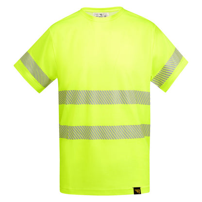 Roly WRK Tauri men's high-visibility T-shirt in fluor yellow, ready for logo printing or embroidery