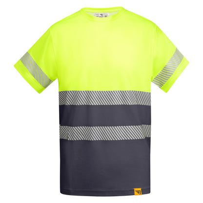 Roly WRK Tauri men's high-visibility T-shirt in lead/fluor yellow, ready for logo printing or embroidery