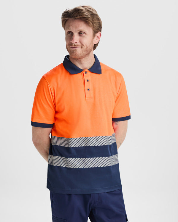 Roly WRK Atrio men's high-visibility polo shirt in fluor yellow, alternative view, ready for logo printing or embroidery