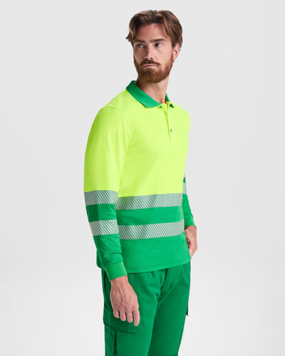 Roly WRK Atrio LS men's high-visibility long-sleeve polo shirt in fluor yellow, alternative view