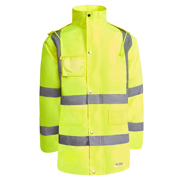 Roly WRK Merak men's high-visibility parka in fluor yellow, ready for logo printing or embroidery