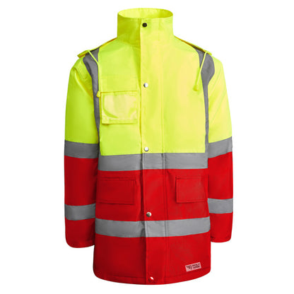 Roly WRK Merak men's high-visibility parka in job red/fluor yellow, ready for logo printing or embroidery