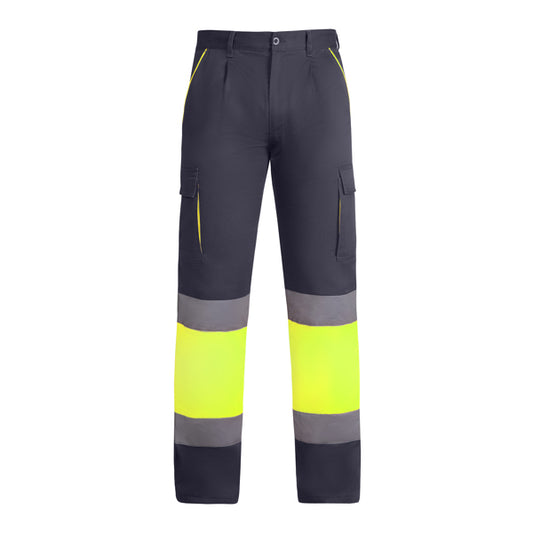 Roly WRK Enix men's high-visibility trousers in lead/fluor yellow, ready for logo printing or embroidery