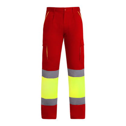 Roly WRK Enix men's high-visibility trousers in job red/fluor yellow, ready for logo printing or embroidery