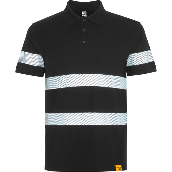 Roly WRK Foran unisex high-visibility polo shirt in black, ready for logo printing or embroidery