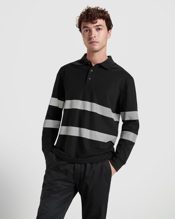 Roly WRK Foran L/s unisex high-visibility long-sleeve polo shirt in black, alternative view