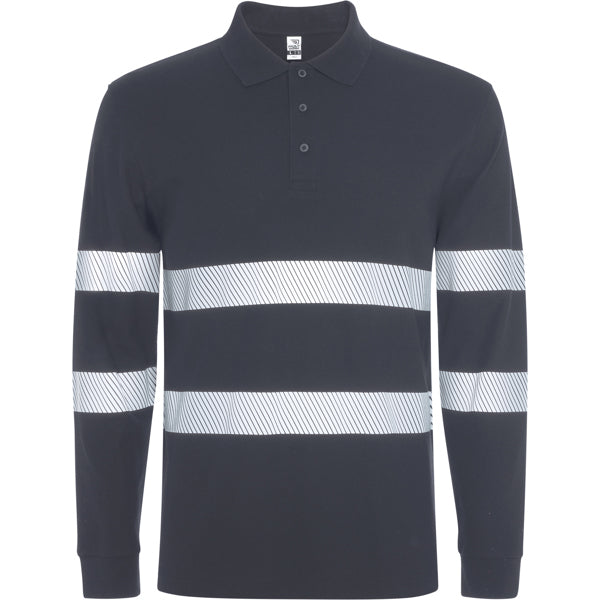 Roly WRK Foran L/s unisex high-visibility long-sleeve polo shirt in lead, ready for logo printing or embroidery