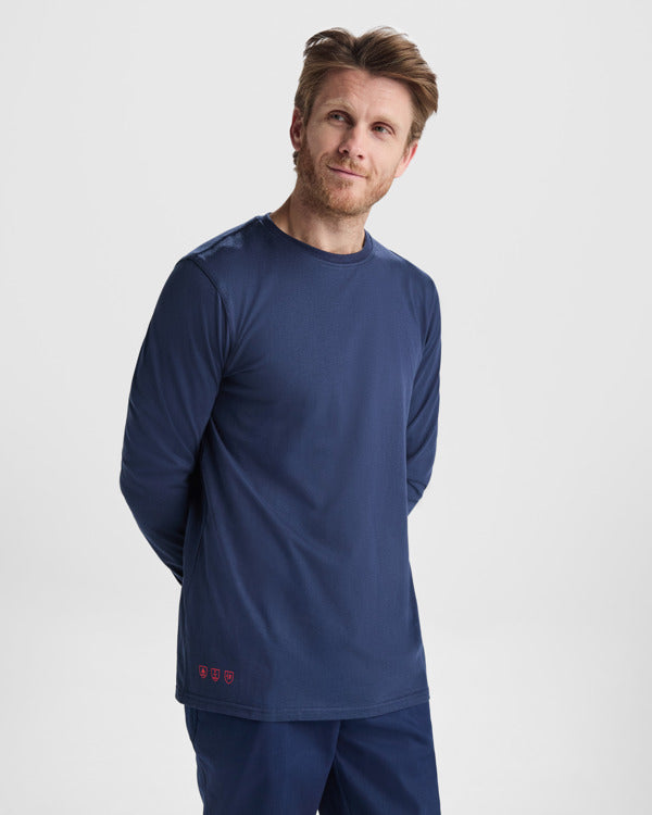 Roly WRK Defender unisex flame-retardant long-sleeve T-shirt in navy blue, alternative view