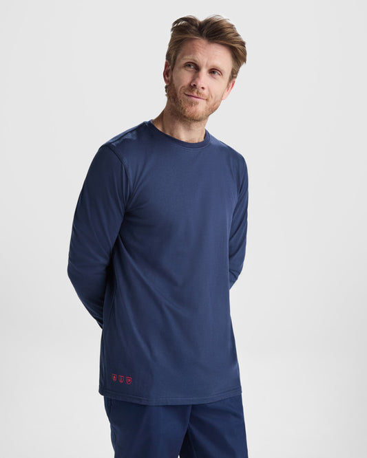 Roly WRK Defender unisex flame-retardant long-sleeve T-shirt in navy blue, alternative view