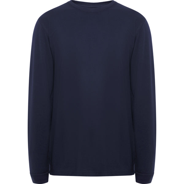 Roly WRK Defender unisex flame-retardant long-sleeve T-shirt in navy blue, ready for logo printing or embroidery