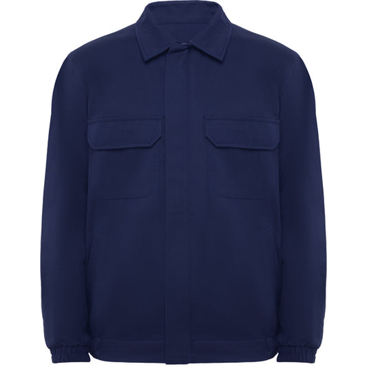 Roly WRK Cruiser unisex flame-retardant jacket in navy blue, ready for logo printing or embroidery