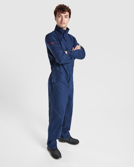Roly WRK Blazer unisex flame-retardant work overalls in navy blue, alternative view, ready for logo printing or embroidery