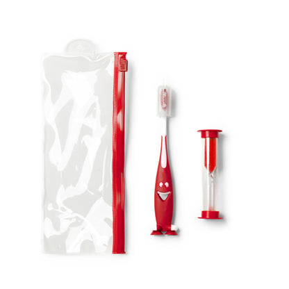 Stamina Mesler toothbrush set with sand clock in red, ready for laser engraving