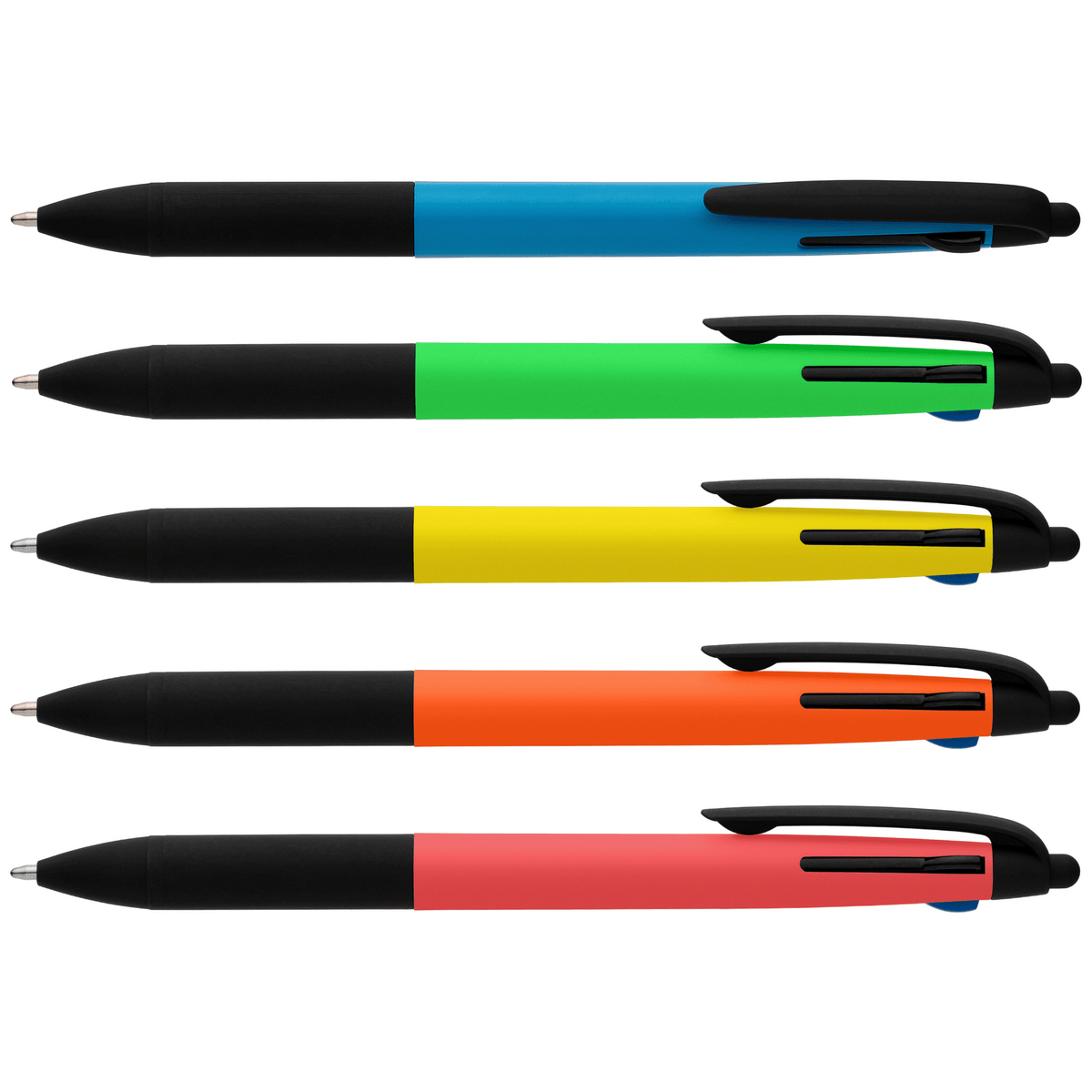 Malta Recycled Plastic 3-in-1 Stylus Neon Grip Multi-Ink Pen promotional pen in assorted colours printed with your company