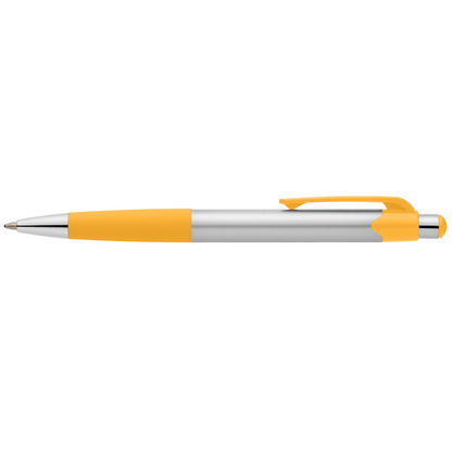Smoothy Recycled Plastic Colour Grip Pen promotional pen in yellow printed with your company logo