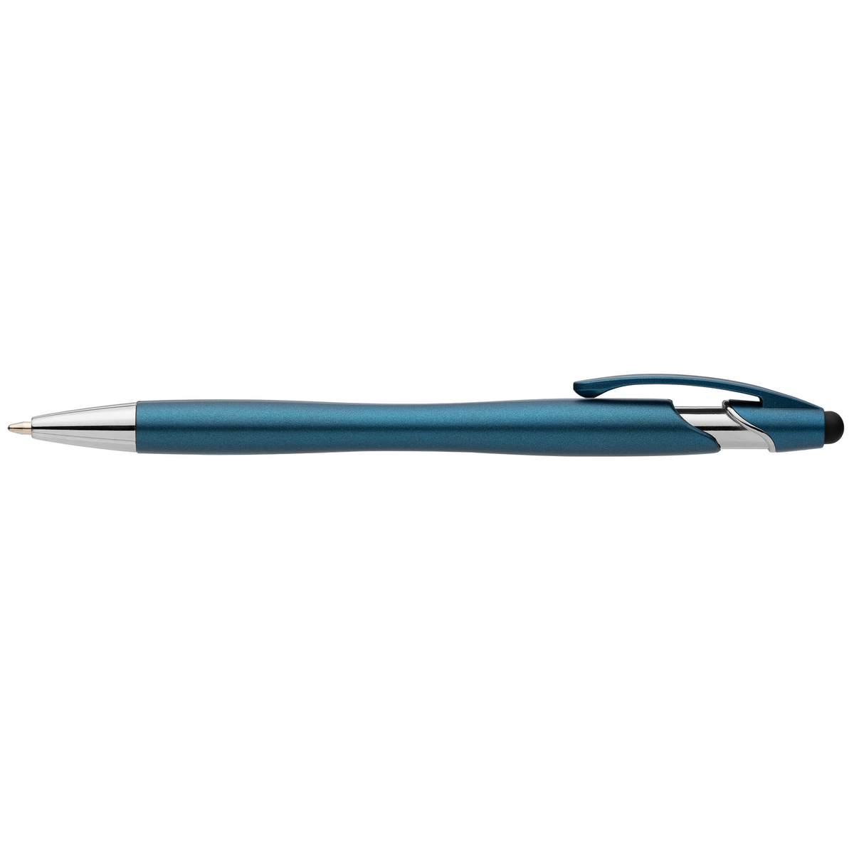 La Jolla Recycled Plastic Metallic Stylus Pen promotional pen in navy blue printed with your company logo