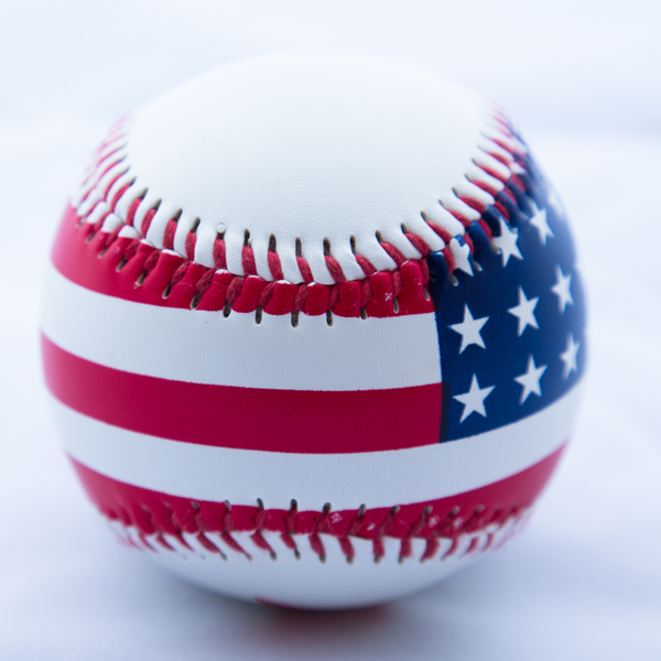 Regulation baseball printed in full colour with a stars and stripes design