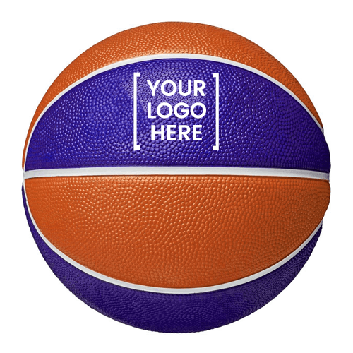 Purple and orange size 7 custom basketball with a Your Logo Here panel