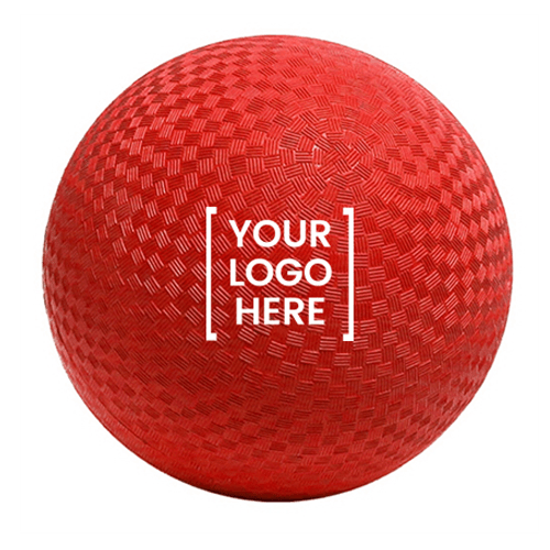 Red dodgeball printed with a Your Logo Here mark