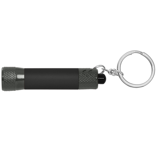 Chroma Softy Monochrome Metallic 3 LED Torch Keychain promotional event giveaway in gunmetal printed with your company logo