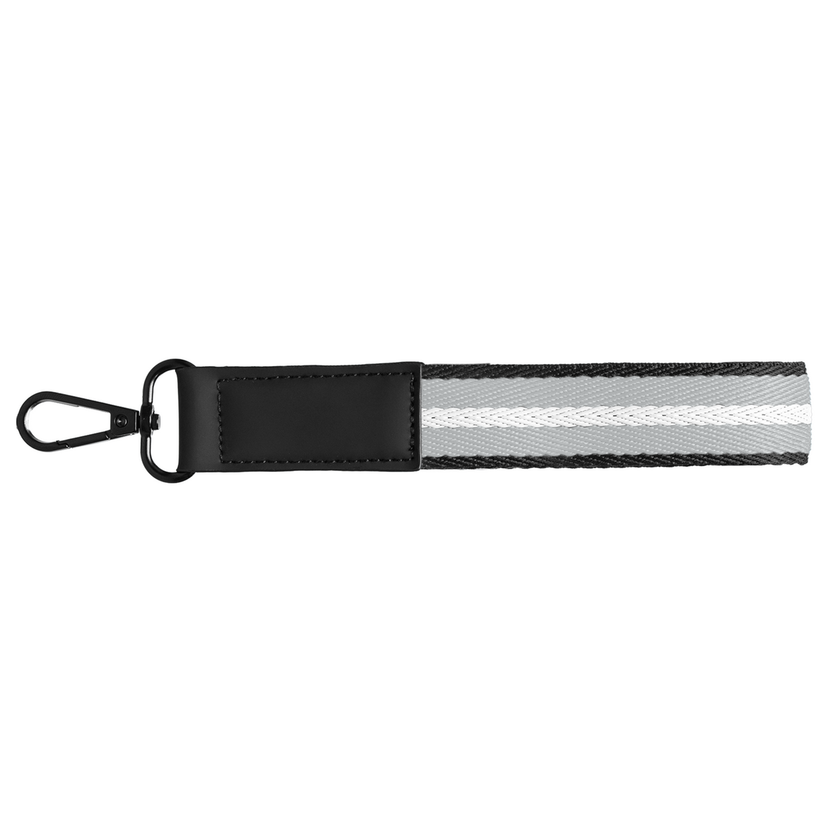 Newport rPET Woven Chevron Snap Trigger Keychain promotional event giveaway in cool gray printed with your company logo