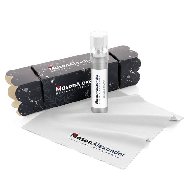 2pc Screen Cleaning Christmas Cracker Gift Set branded desk accessory in white printed with your company logo