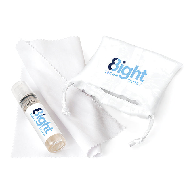 2 Piece Glasses and Screen Cleaning Kit in a Printed Pouch branded desk accessory in white printed with your company logo