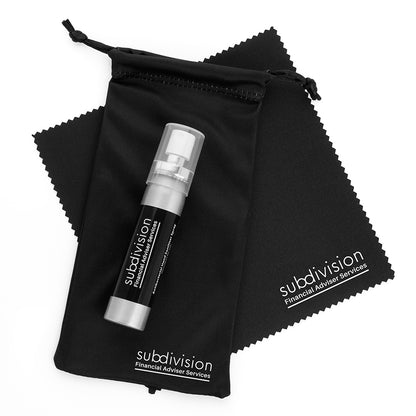2 Piece Glasses and Screen Cleaning Kit in a Printed Pouch branded desk accessory in white printed with your company logo