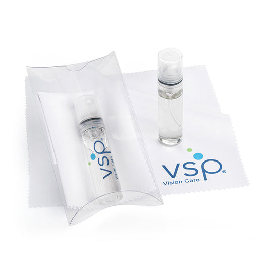 2 Piece White Screen and Glasses Cleaning Pillow Pack branded desk accessory in black, blue, grey, orange, purple, red