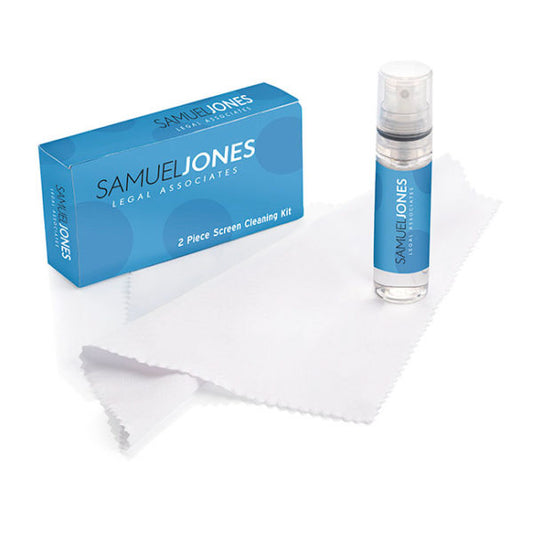 2 Piece Glasses and Screen Cleaning Kit in a Box, Printed Label branded desk accessory in white printed with your company
